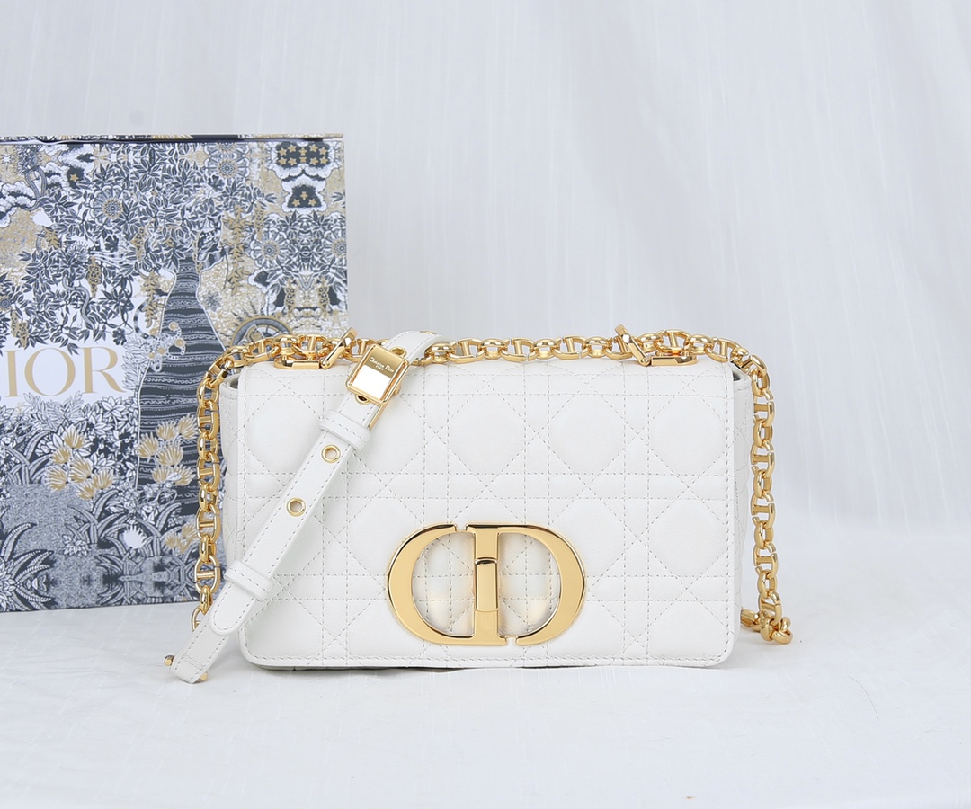 Dior Caro Bag Supple Cannage Calfskin White 20cm