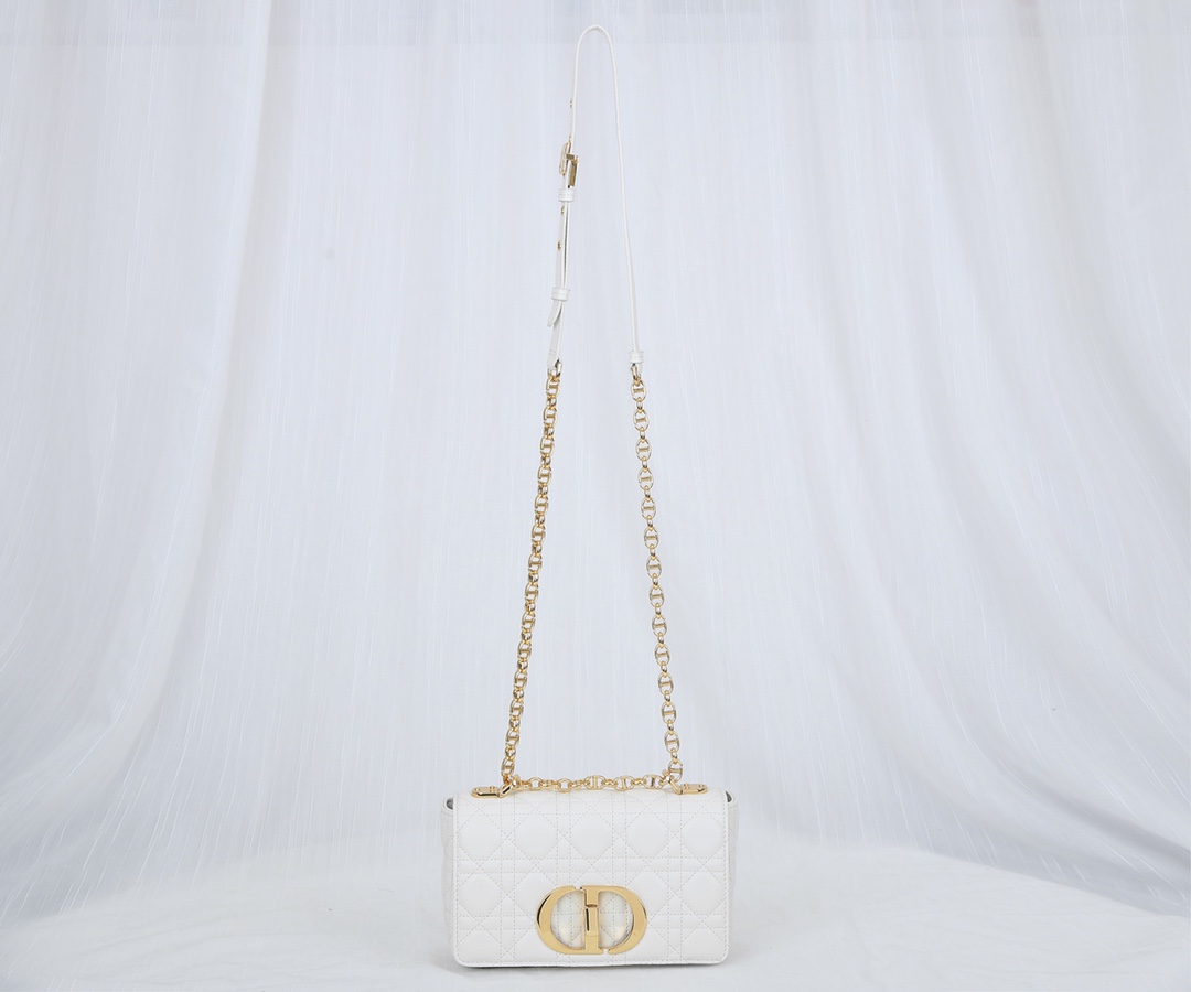 Dior Caro Bag Supple Cannage Calfskin White 20cm