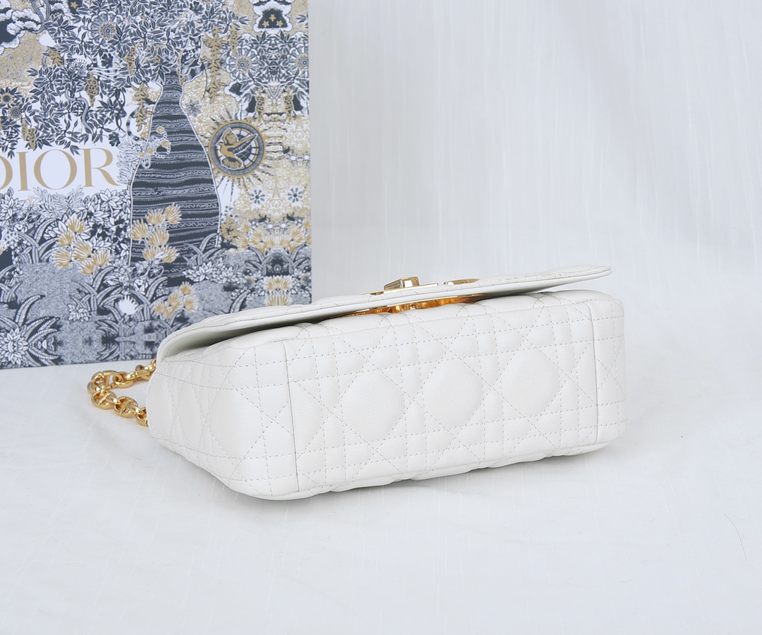 Dior Caro Bag Supple Cannage Calfskin White 20cm