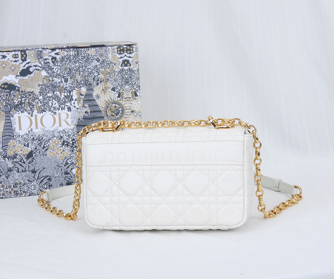 Dior Caro Bag Supple Cannage Calfskin White 20cm