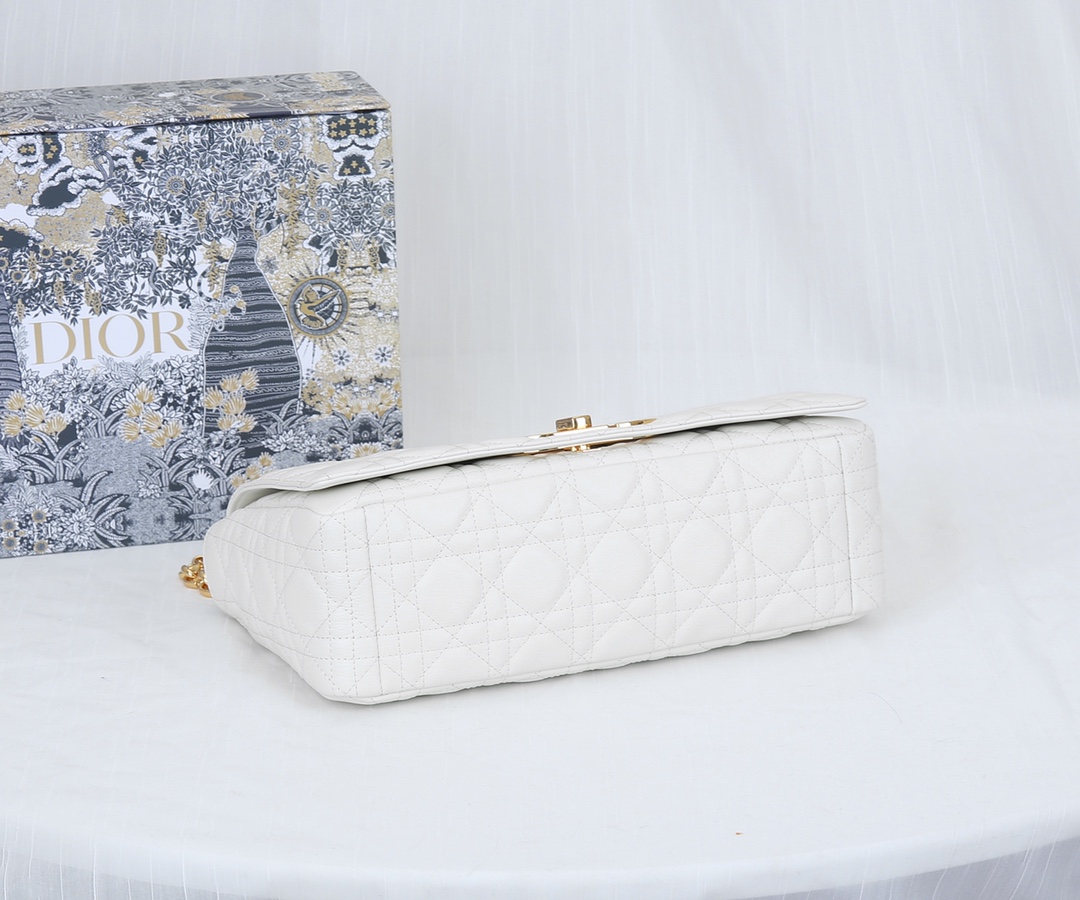 Dior Caro Bag Supple Cannage Calfskin White 25.5cm