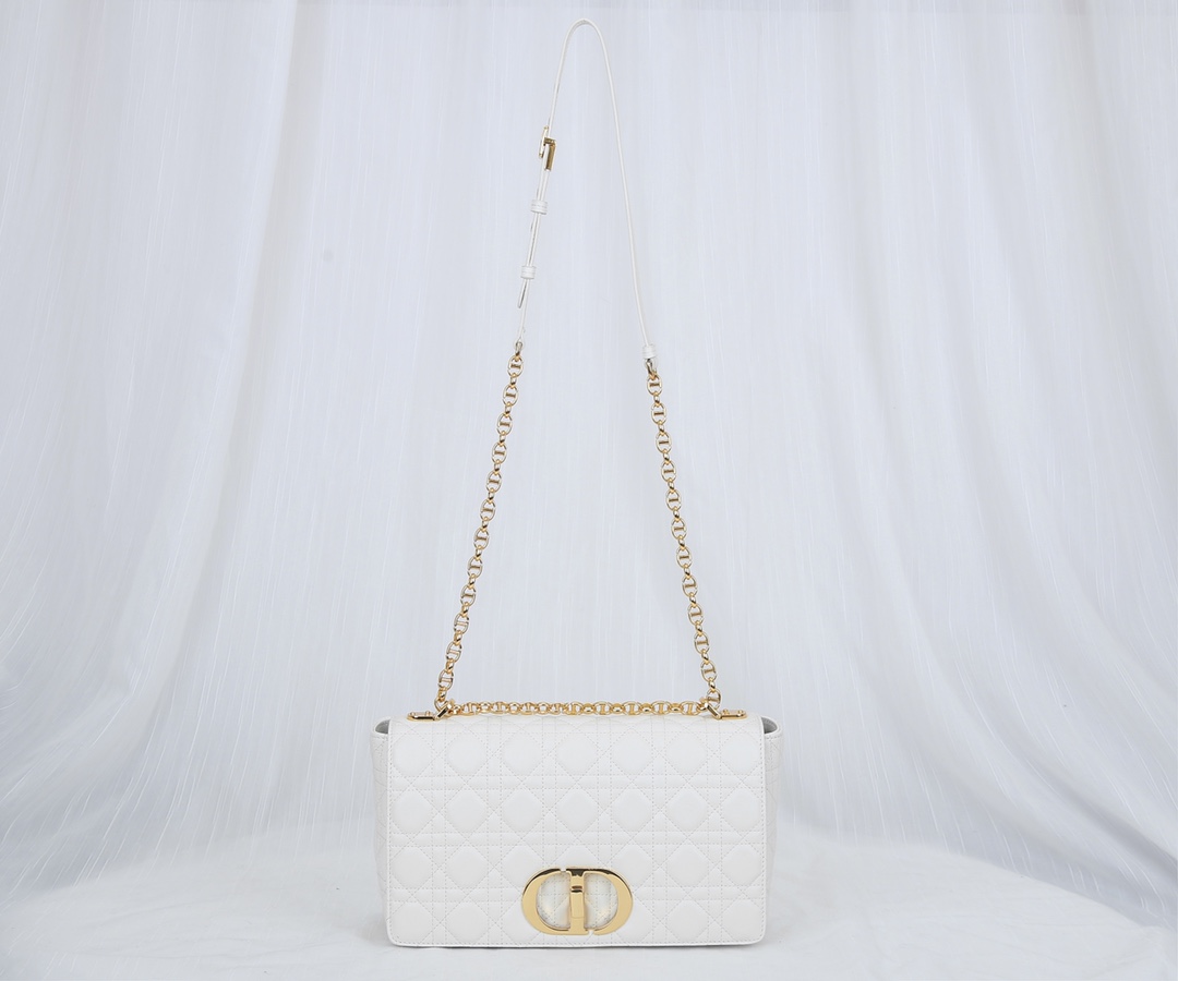 Dior Caro Bag Supple Cannage Calfskin White 25.5cm