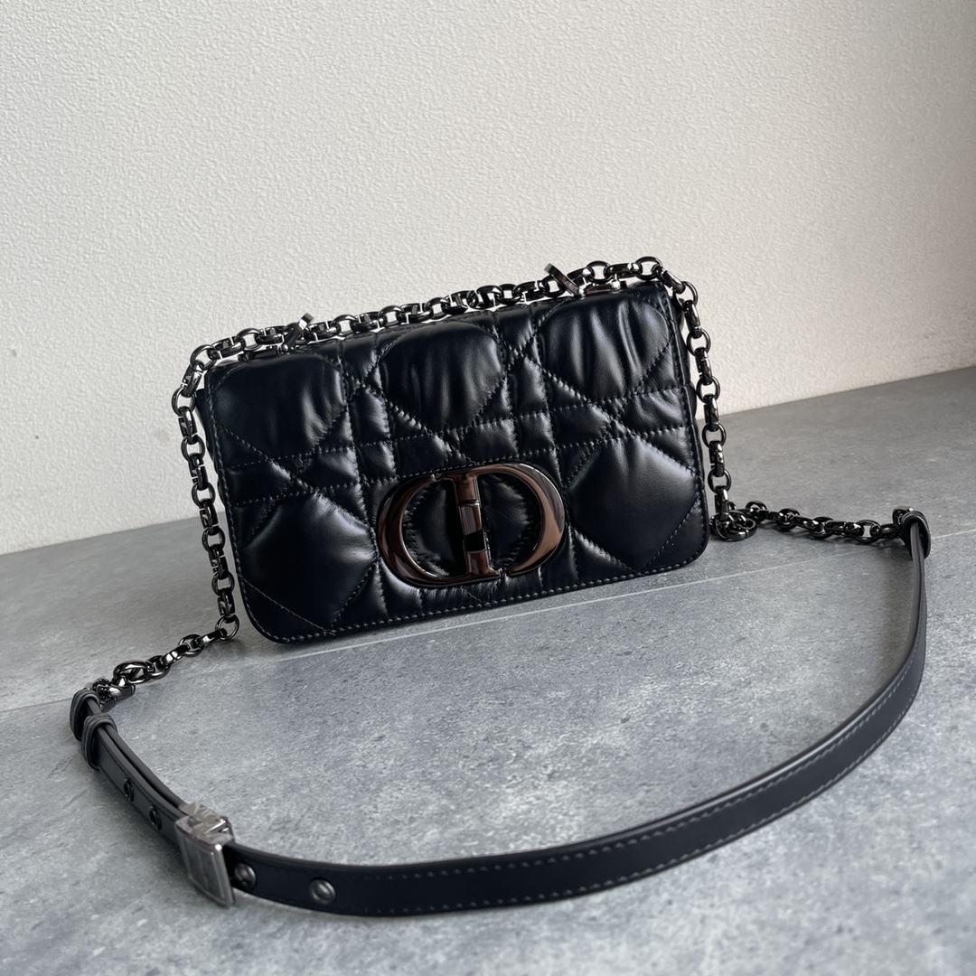 Dior Caro Macrocannage Pouch Black Quilted Macrocannage Calfskin 20cm