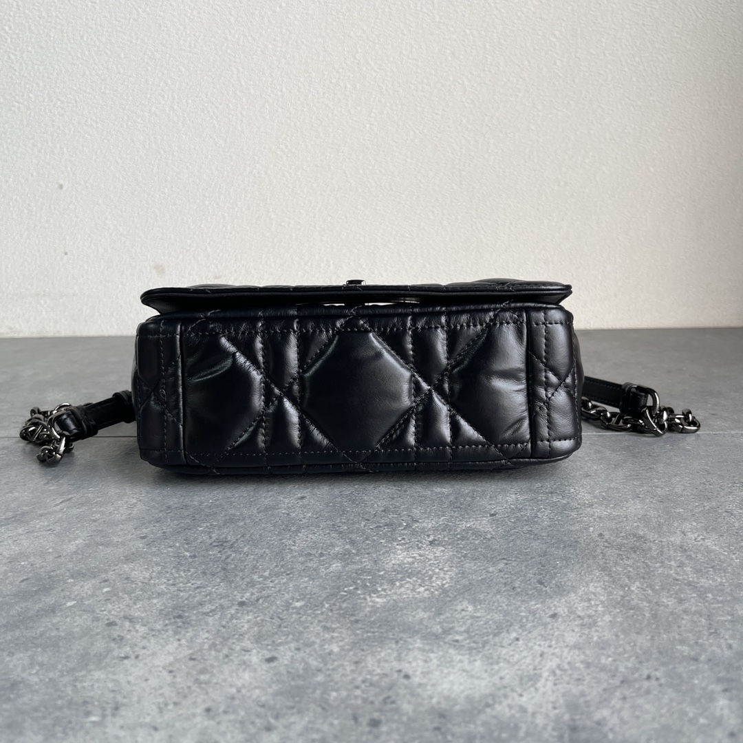 Dior Caro Macrocannage Pouch Black Quilted Macrocannage Calfskin 20cm