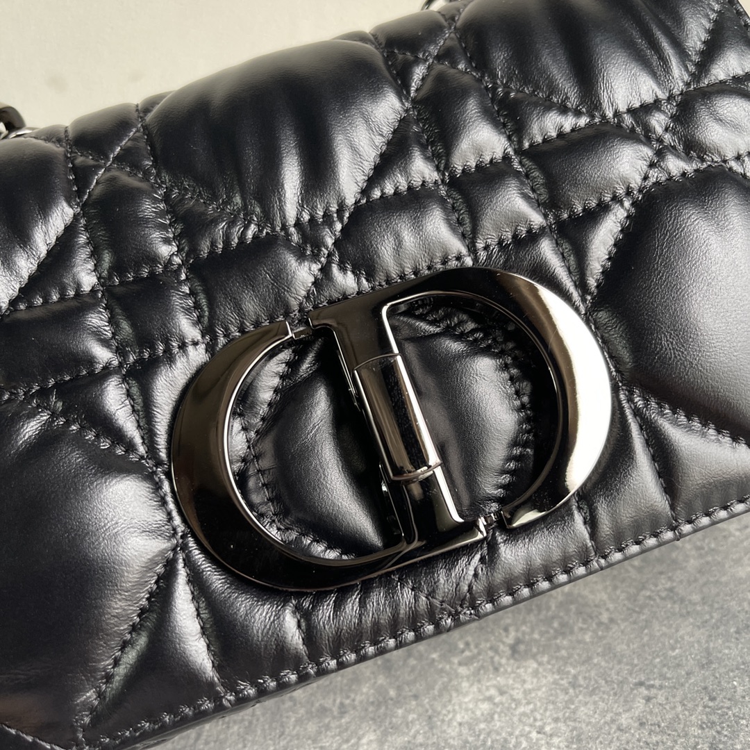 Dior Caro Macrocannage Pouch Black Quilted Macrocannage Calfskin 20cm