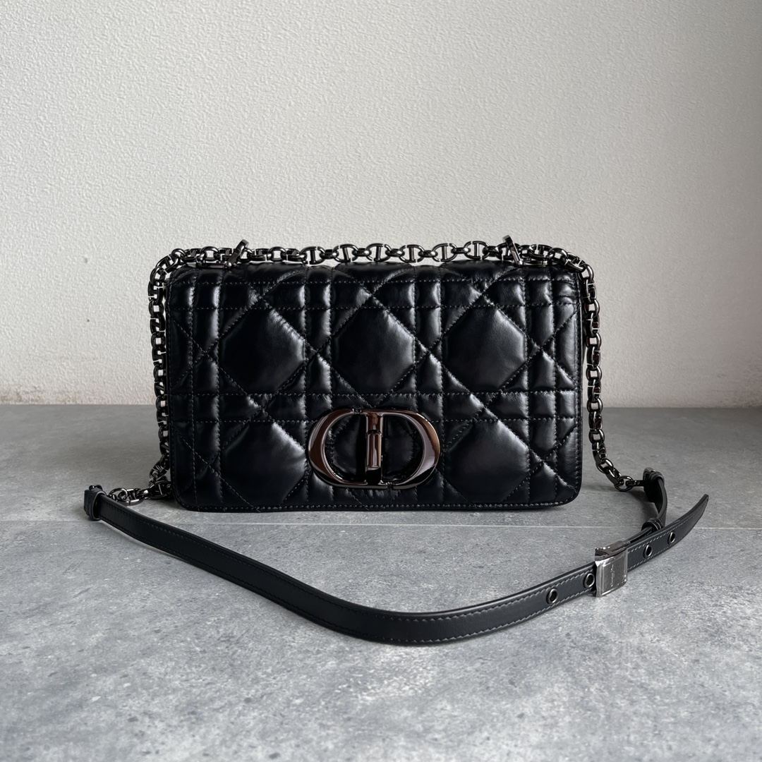 Dior Caro Macrocannage Pouch Black Quilted Macrocannage Calfskin 25cm