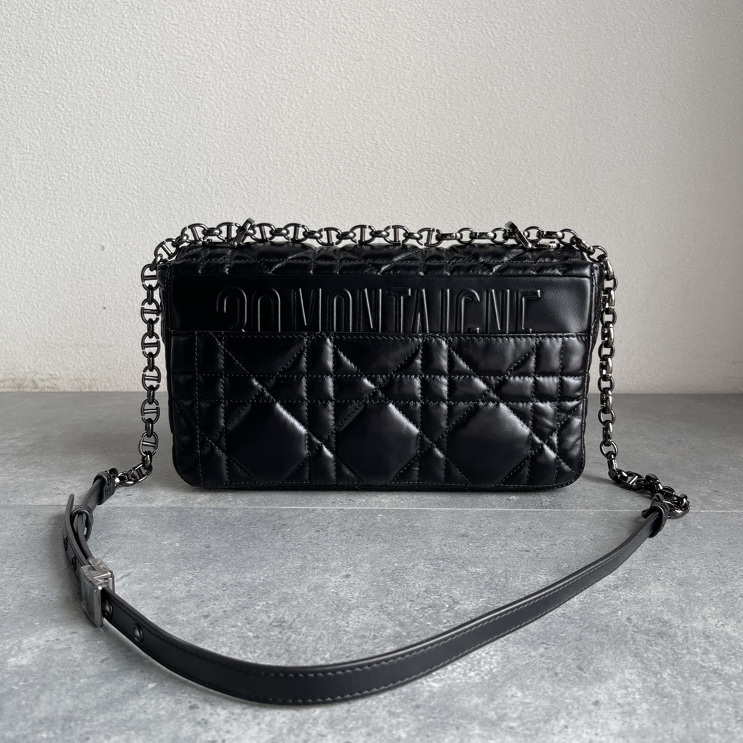 Dior Caro Macrocannage Pouch Black Quilted Macrocannage Calfskin 25cm