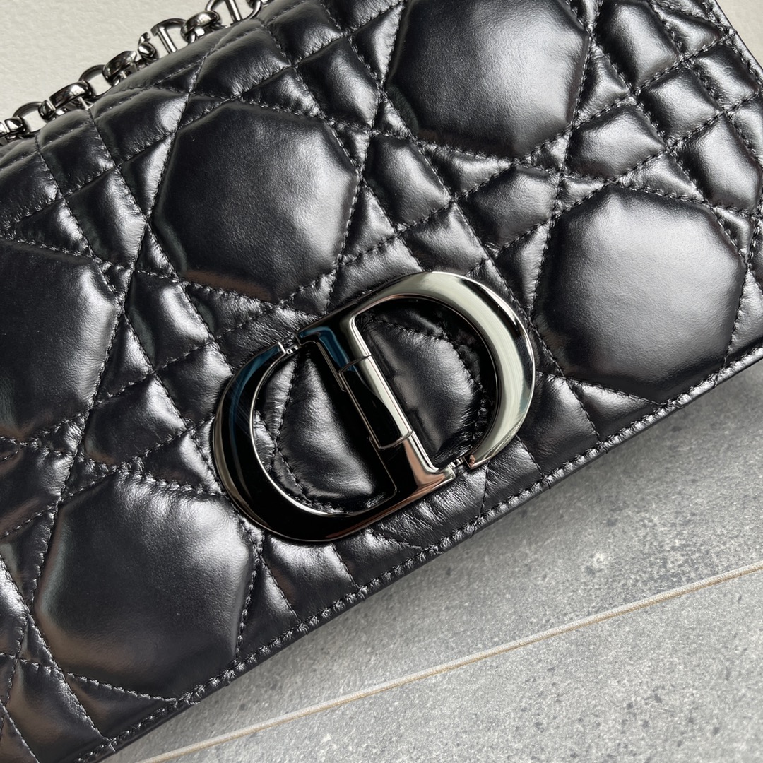 Dior Caro Macrocannage Pouch Black Quilted Macrocannage Calfskin 25cm