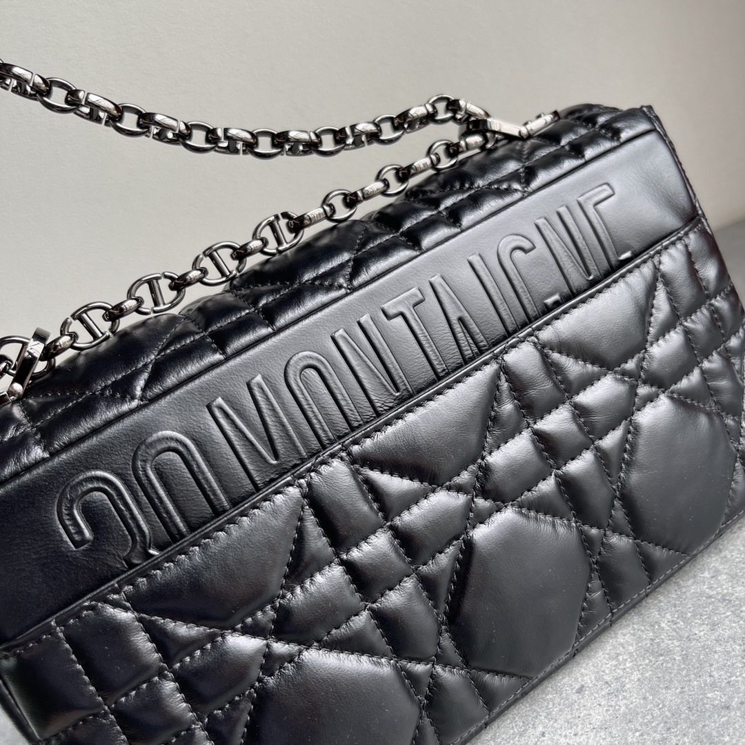 Dior Caro Macrocannage Pouch Black Quilted Macrocannage Calfskin 25cm