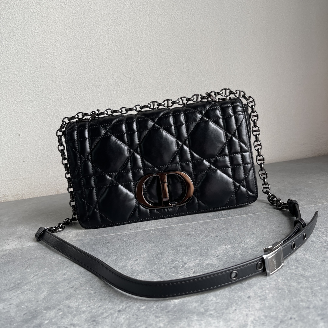 Dior Caro Macrocannage Pouch Black Quilted Macrocannage Calfskin 25cm