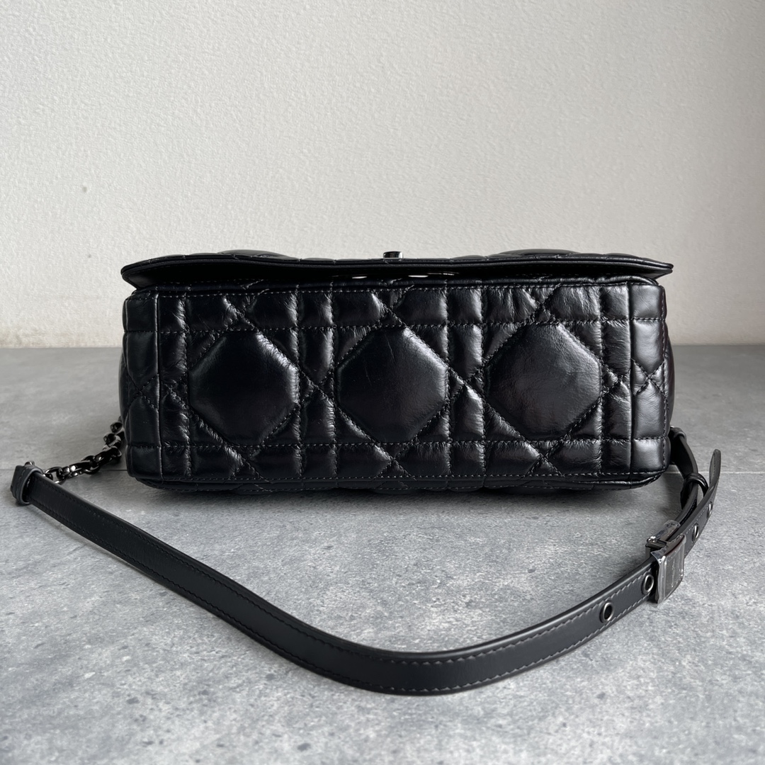 Dior Caro Macrocannage Pouch Black Quilted Macrocannage Calfskin 25cm