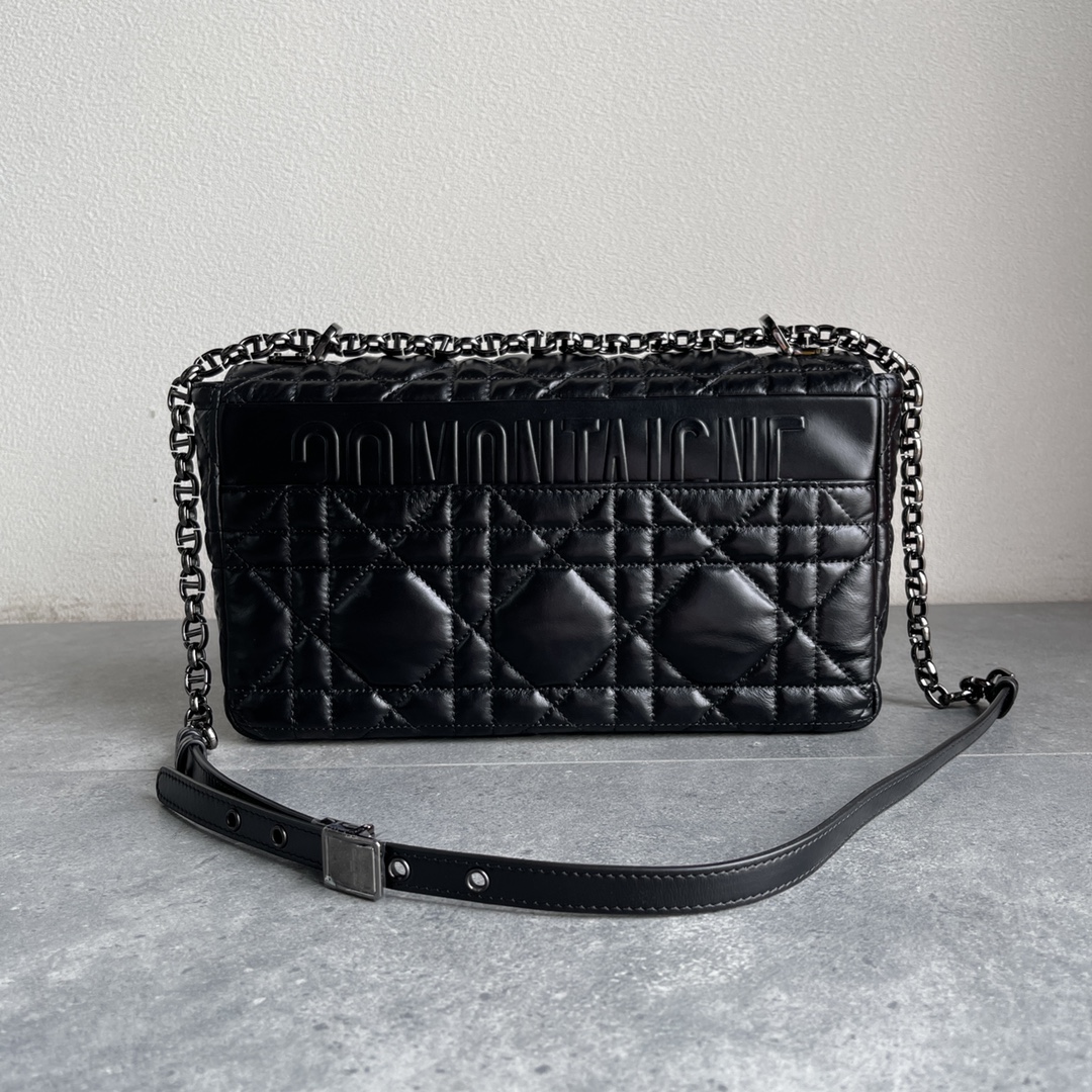 Dior Caro Macrocannage Pouch Black Quilted Macrocannage Calfskin 28cm