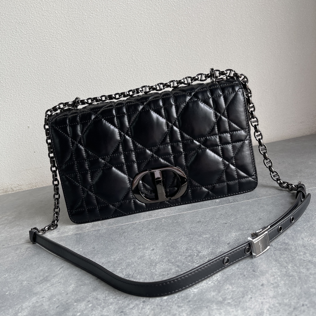 Dior Caro Macrocannage Pouch Black Quilted Macrocannage Calfskin 28cm