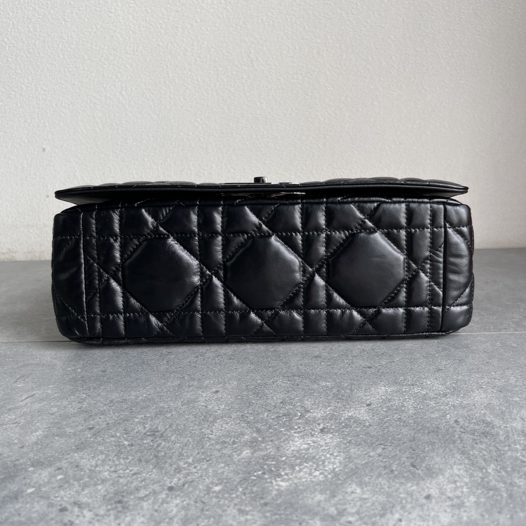 Dior Caro Macrocannage Pouch Black Quilted Macrocannage Calfskin 28cm