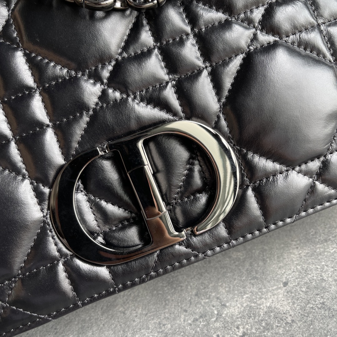 Dior Caro Macrocannage Pouch Black Quilted Macrocannage Calfskin 28cm