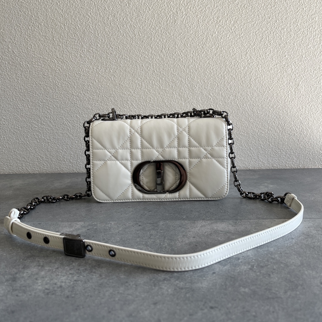 Dior Caro Macrocannage Pouch White Quilted Macrocannage Calfskin 20cm