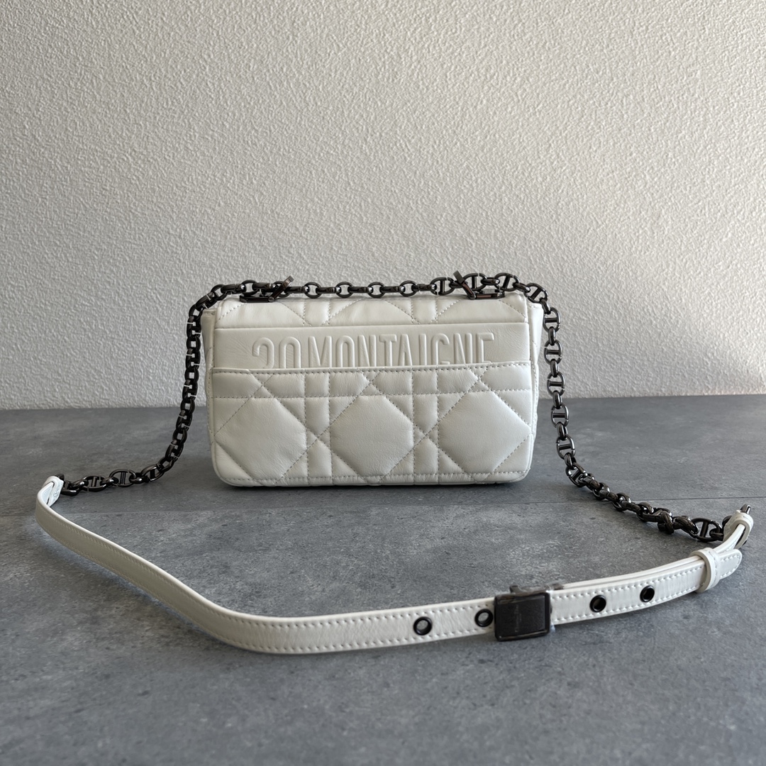 Dior Caro Macrocannage Pouch White Quilted Macrocannage Calfskin 20cm