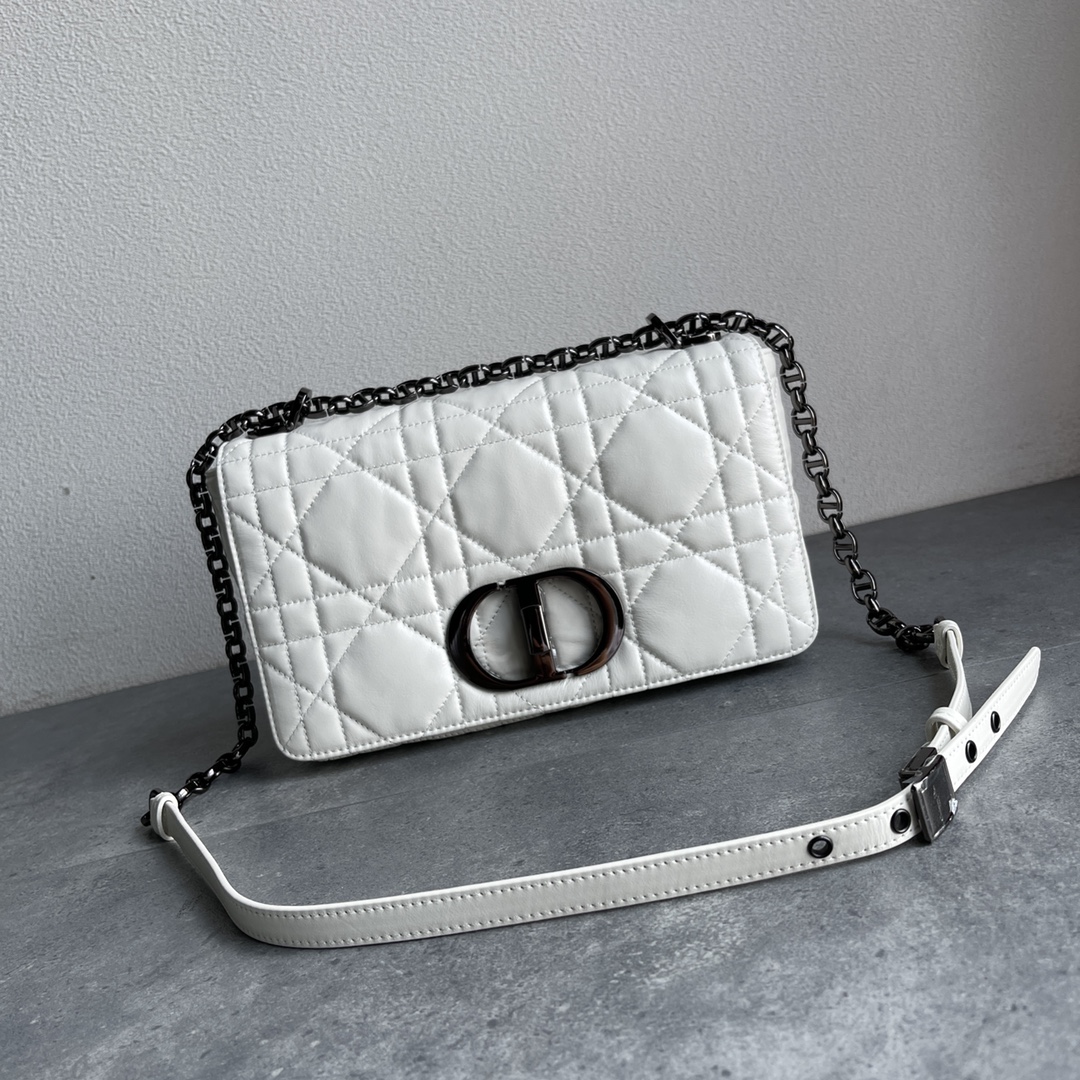 Dior Caro Macrocannage Pouch White Quilted Macrocannage Calfskin 25cm