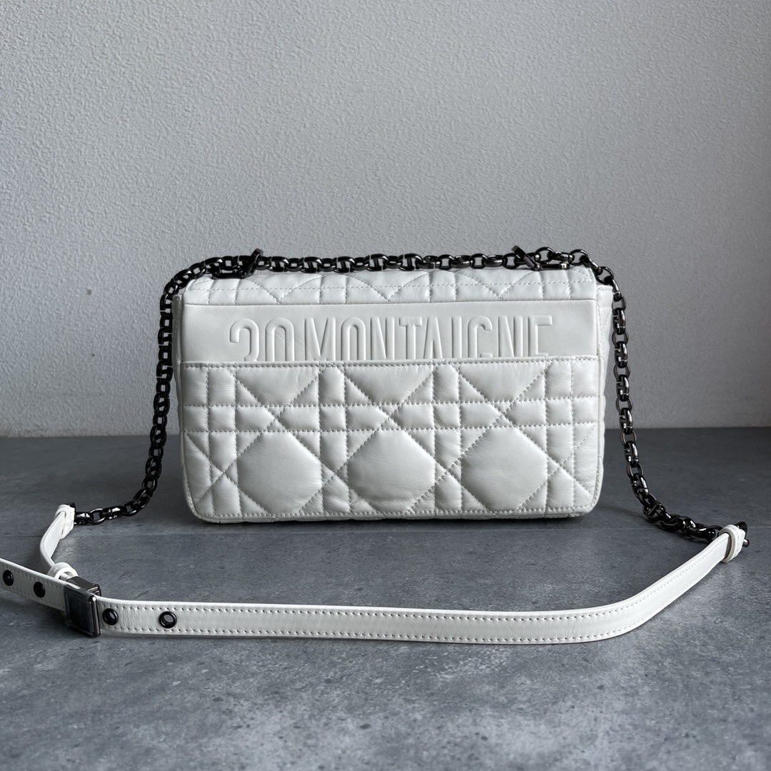 Dior Caro Macrocannage Pouch White Quilted Macrocannage Calfskin 25cm