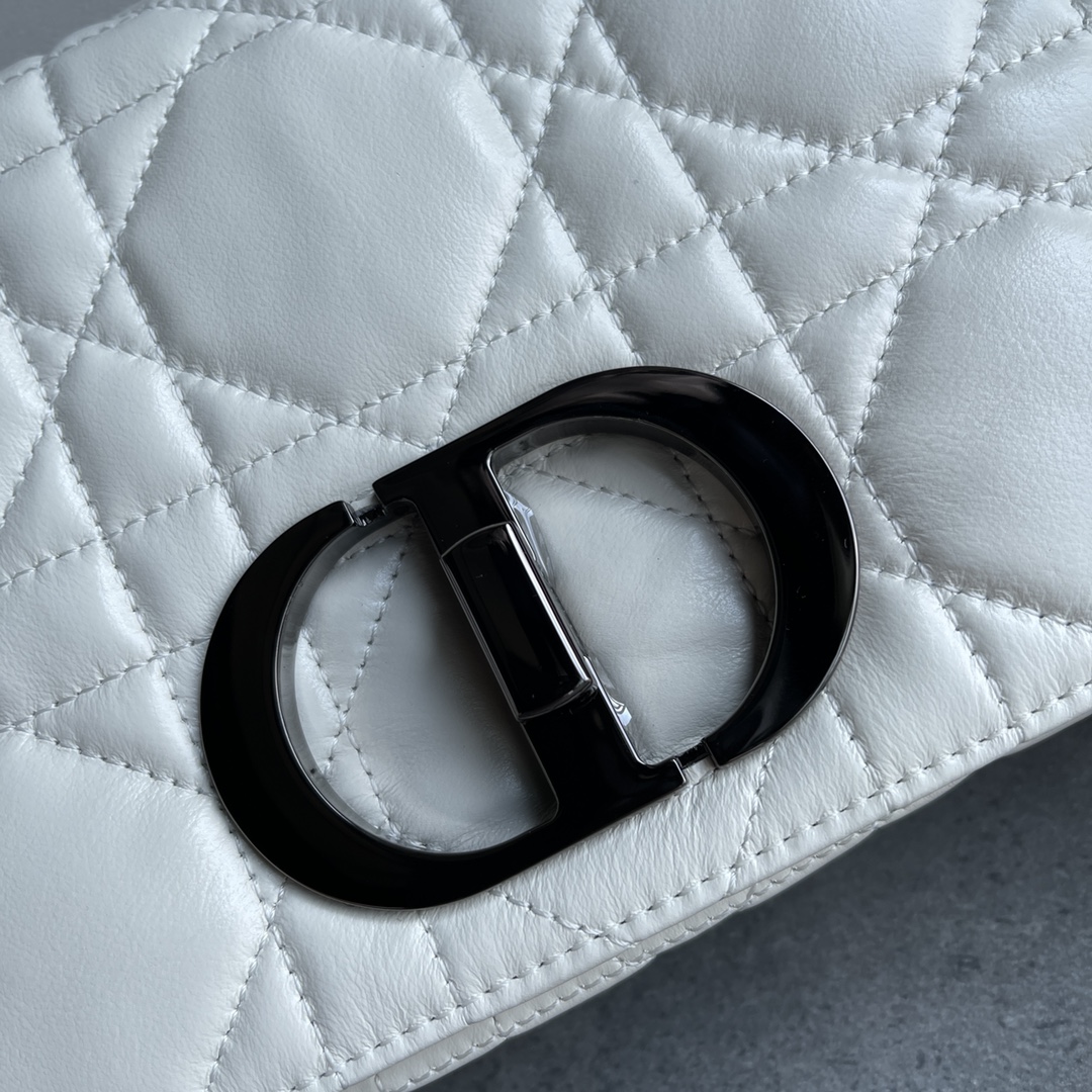 Dior Caro Macrocannage Pouch White Quilted Macrocannage Calfskin 25cm