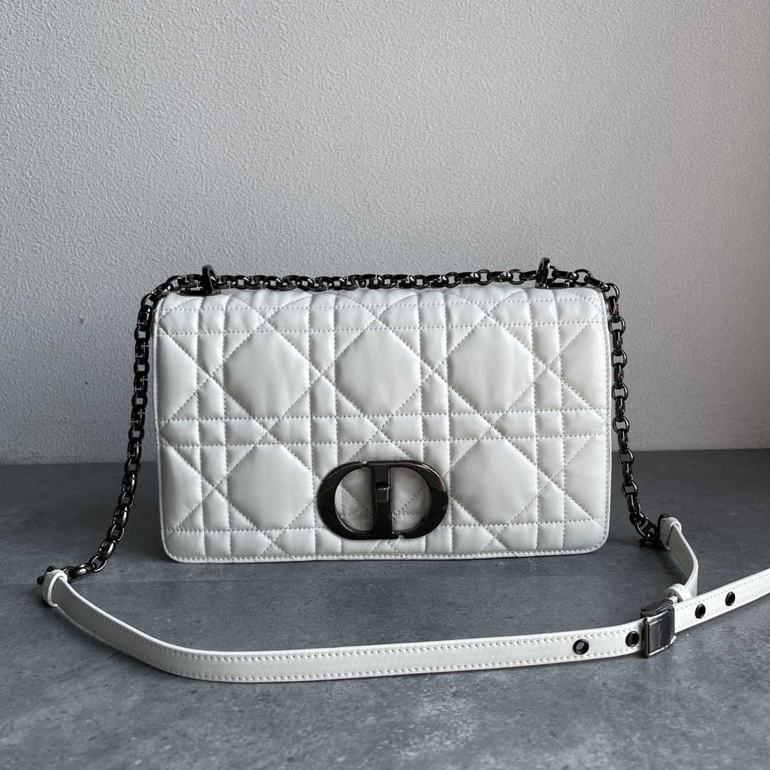 Dior Caro Macrocannage Pouch White Quilted Macrocannage Calfskin 28cm