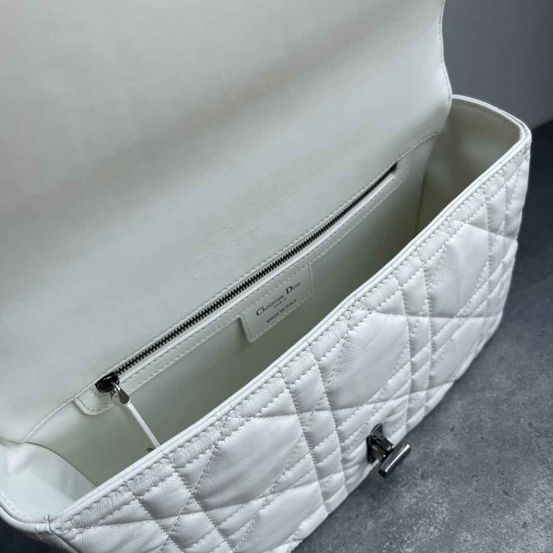 Dior Caro Macrocannage Pouch White Quilted Macrocannage Calfskin 28cm