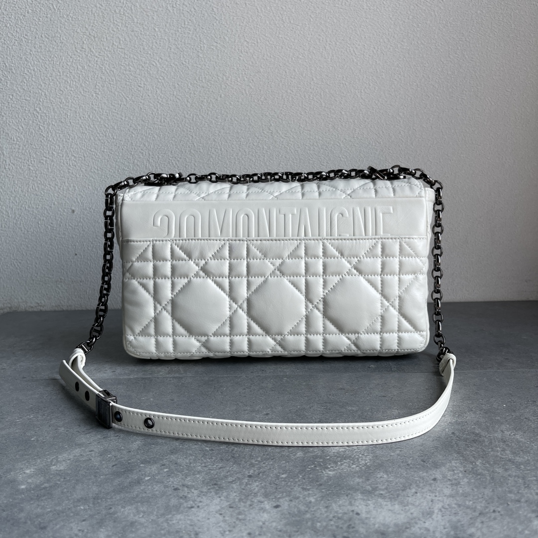 Dior Caro Macrocannage Pouch White Quilted Macrocannage Calfskin 28cm