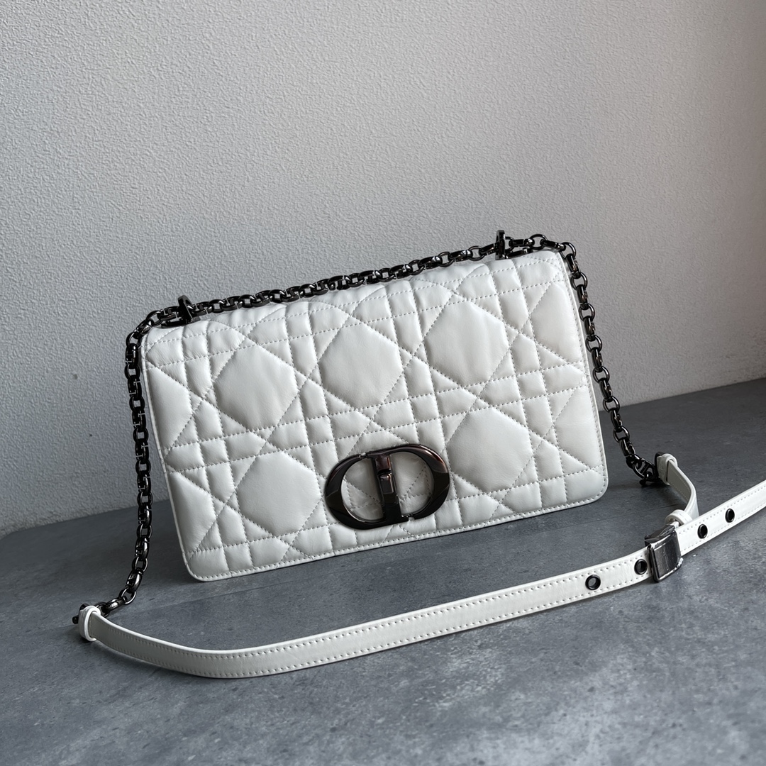 Dior Caro Macrocannage Pouch White Quilted Macrocannage Calfskin 28cm