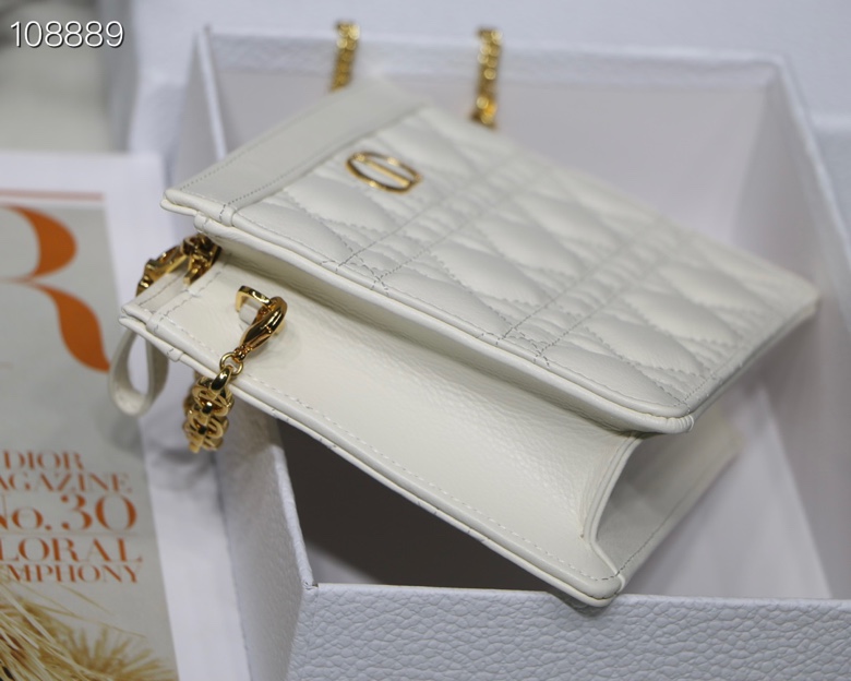 Dior Caro Zipped Pouch With Chain White Supple Cannage Calfskin