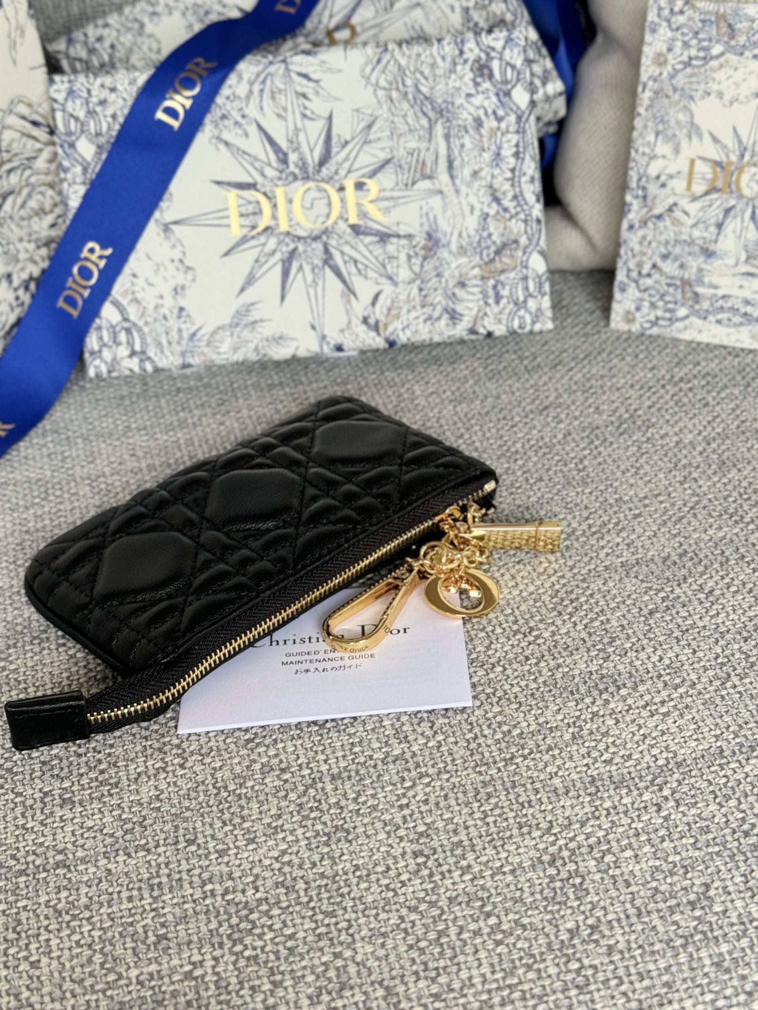 Dior Caro Zipper Card Holder Supple Cannage Calfskin