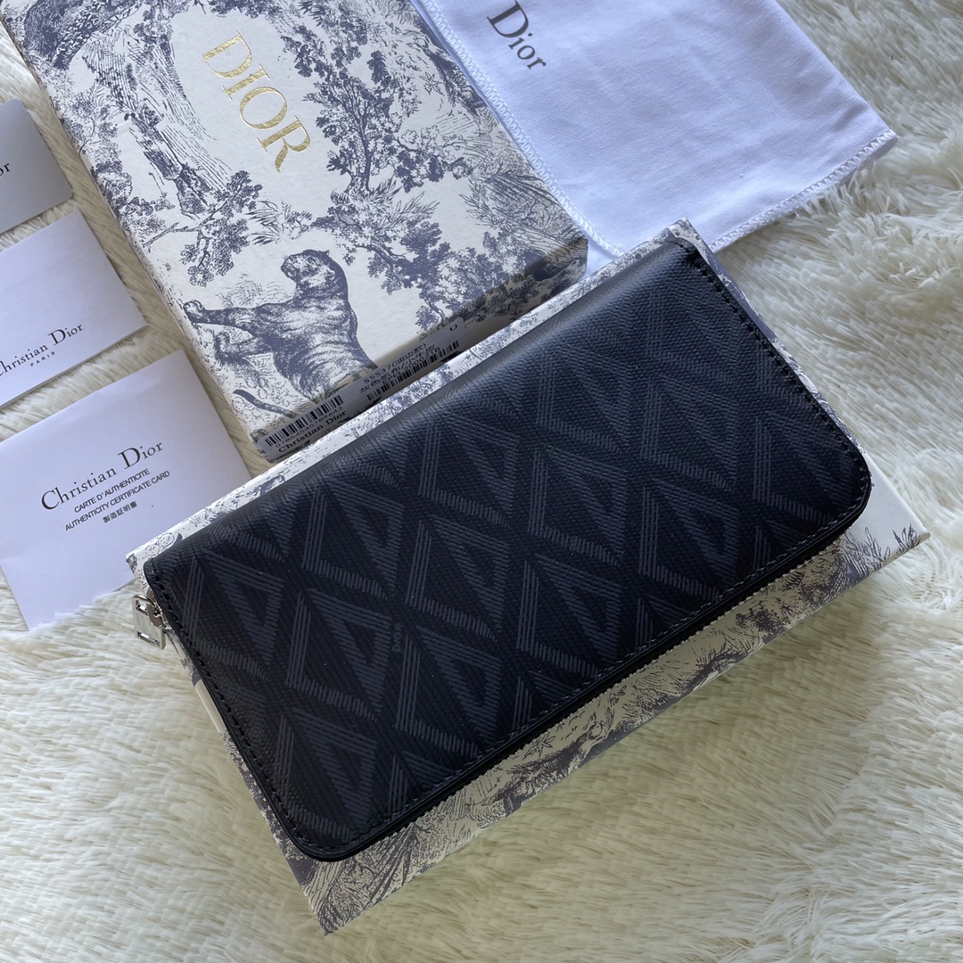 Dior Diamond Pattern Long Wallet Black Smooth Calfskin