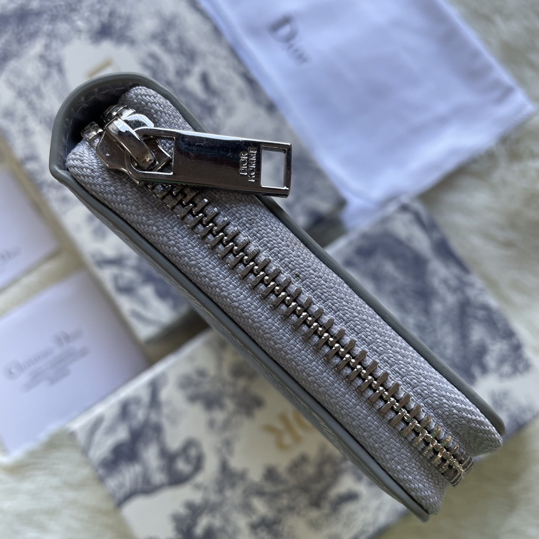 Dior Diamond Pattern Long Wallet Gray Smooth Calfskin