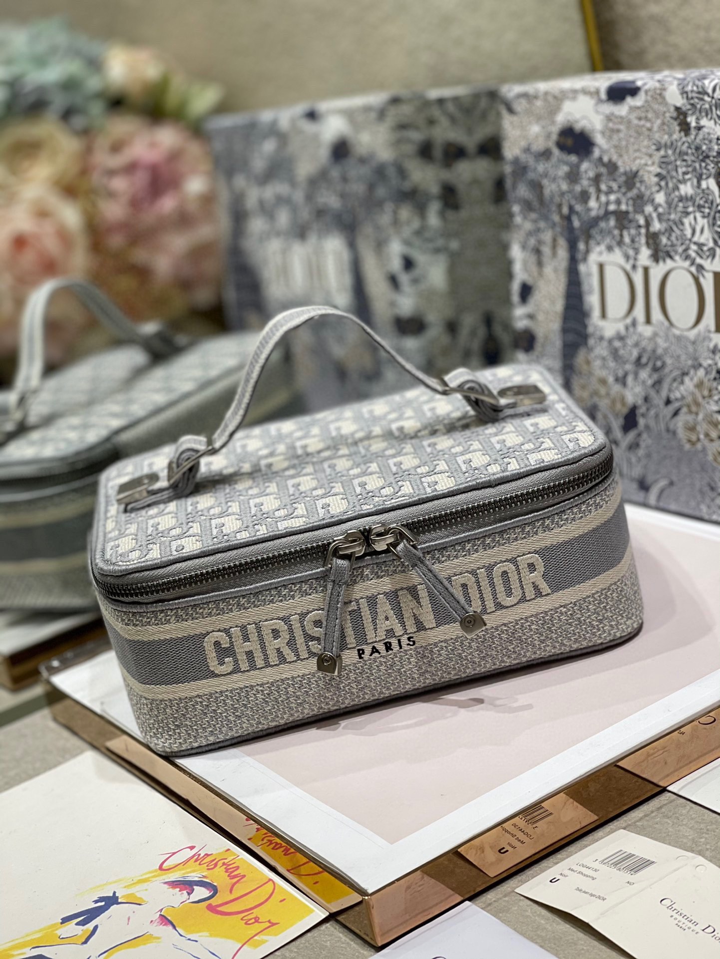 Dior DiorTravel Box Case Gray Embroidery