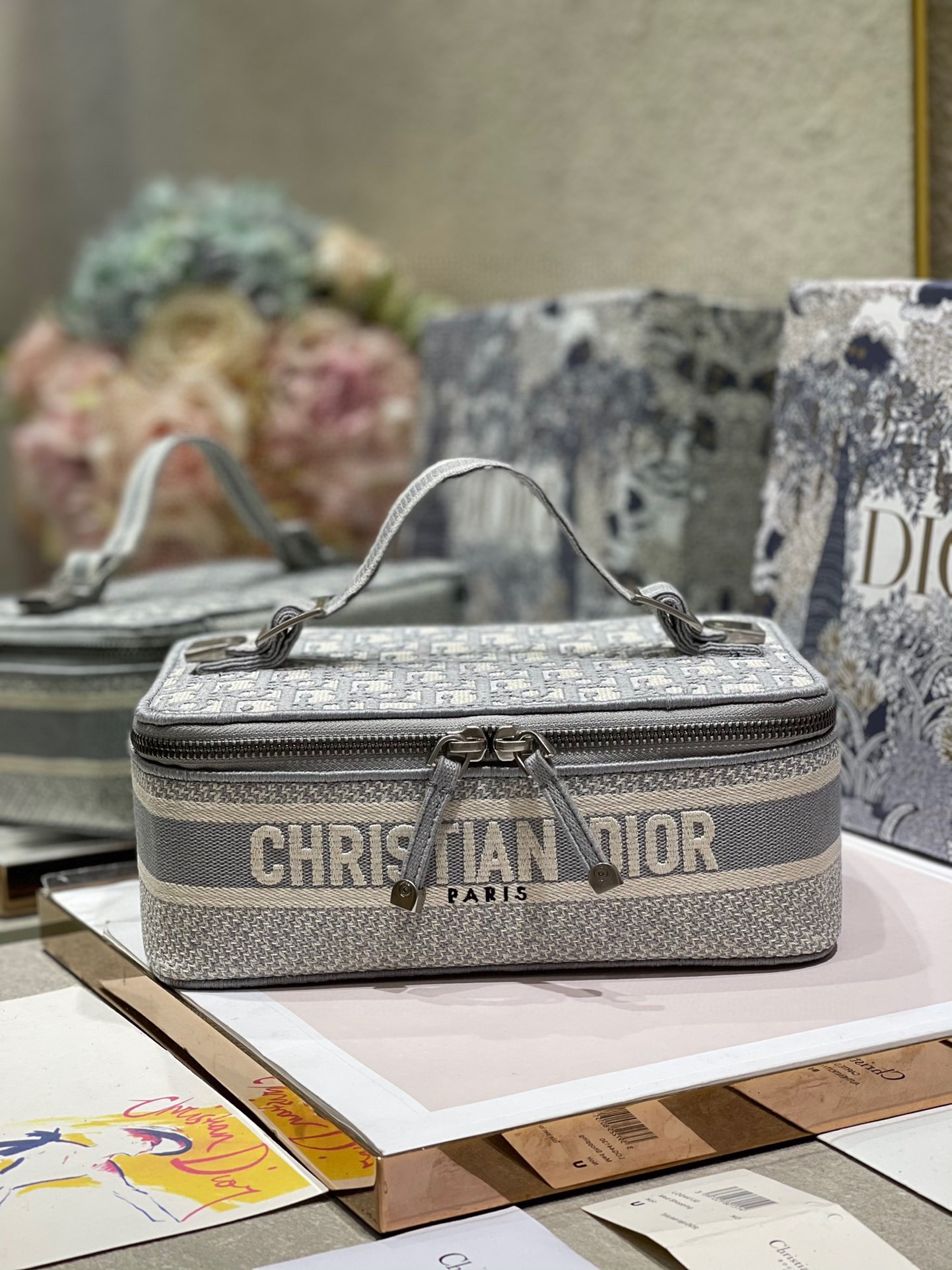 Dior DiorTravel Box Case Gray Embroidery