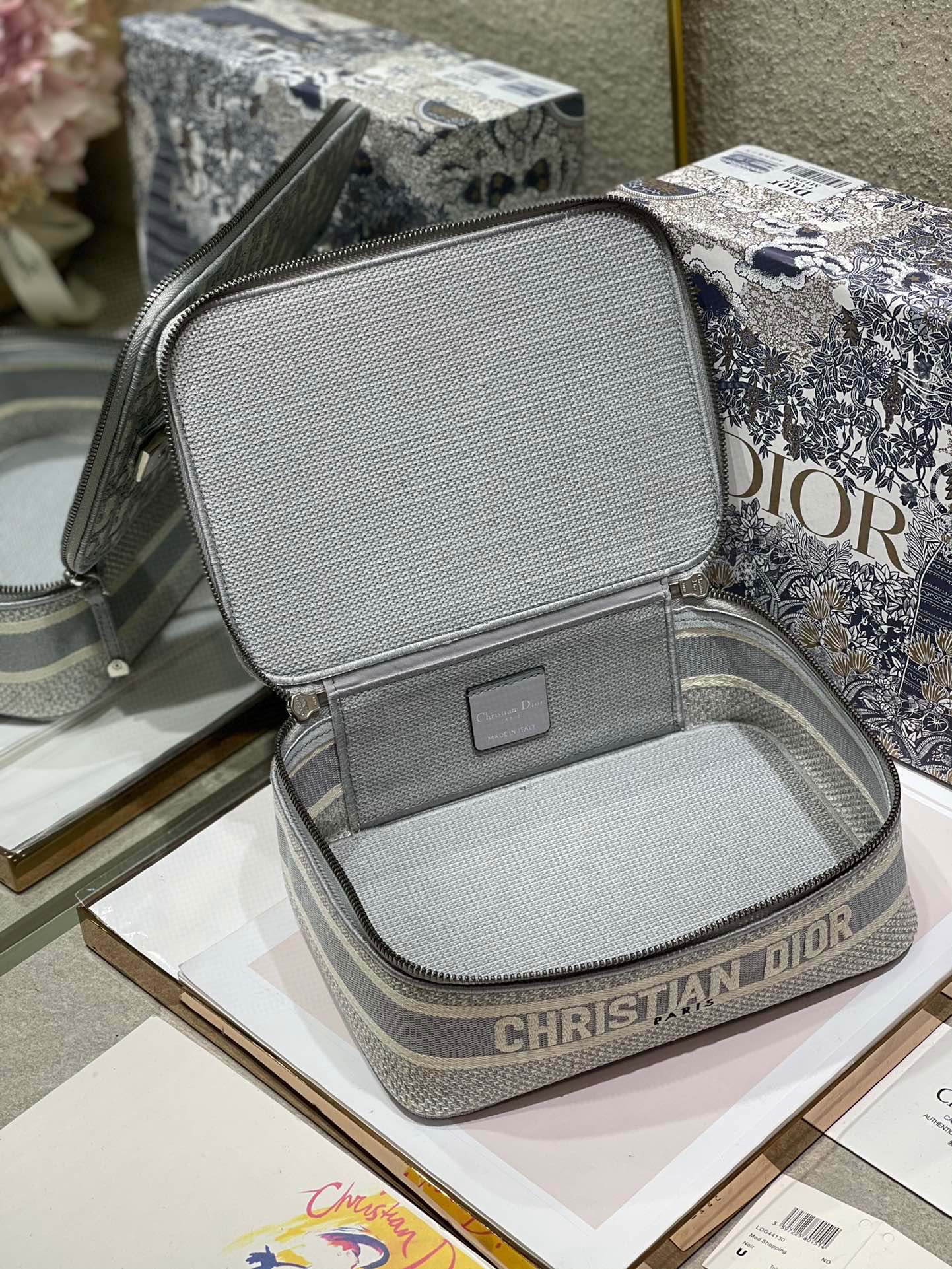 Dior DiorTravel Box Case Gray Embroidery