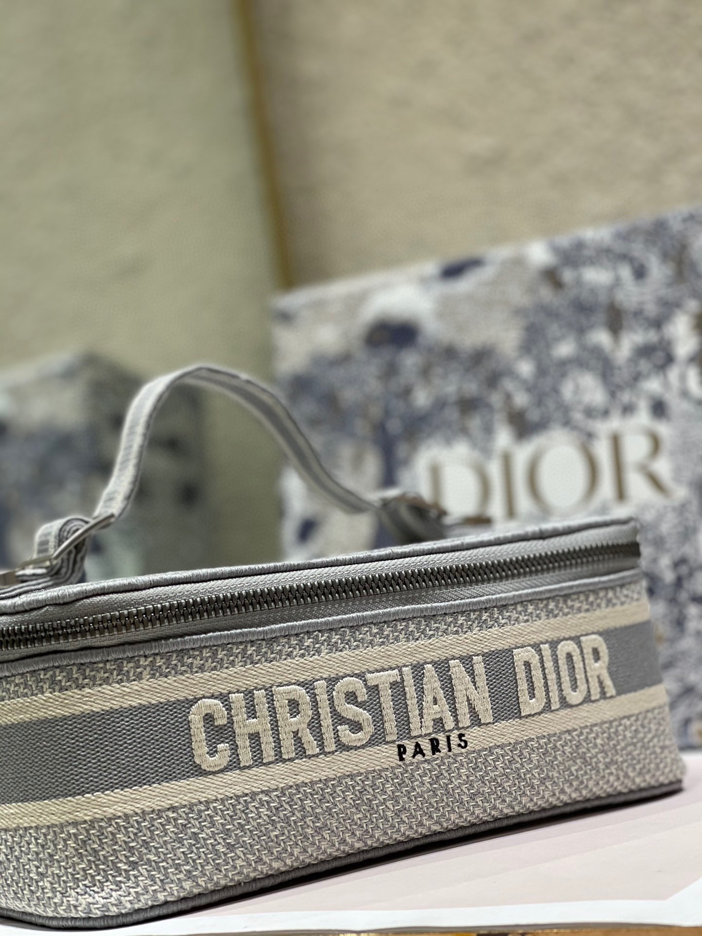 Dior DiorTravel Box Case Gray Embroidery