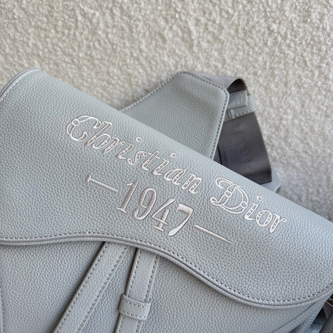 Dior Gray Grained Calfskin with Christian Dior 1947 Signature Saddle Bag