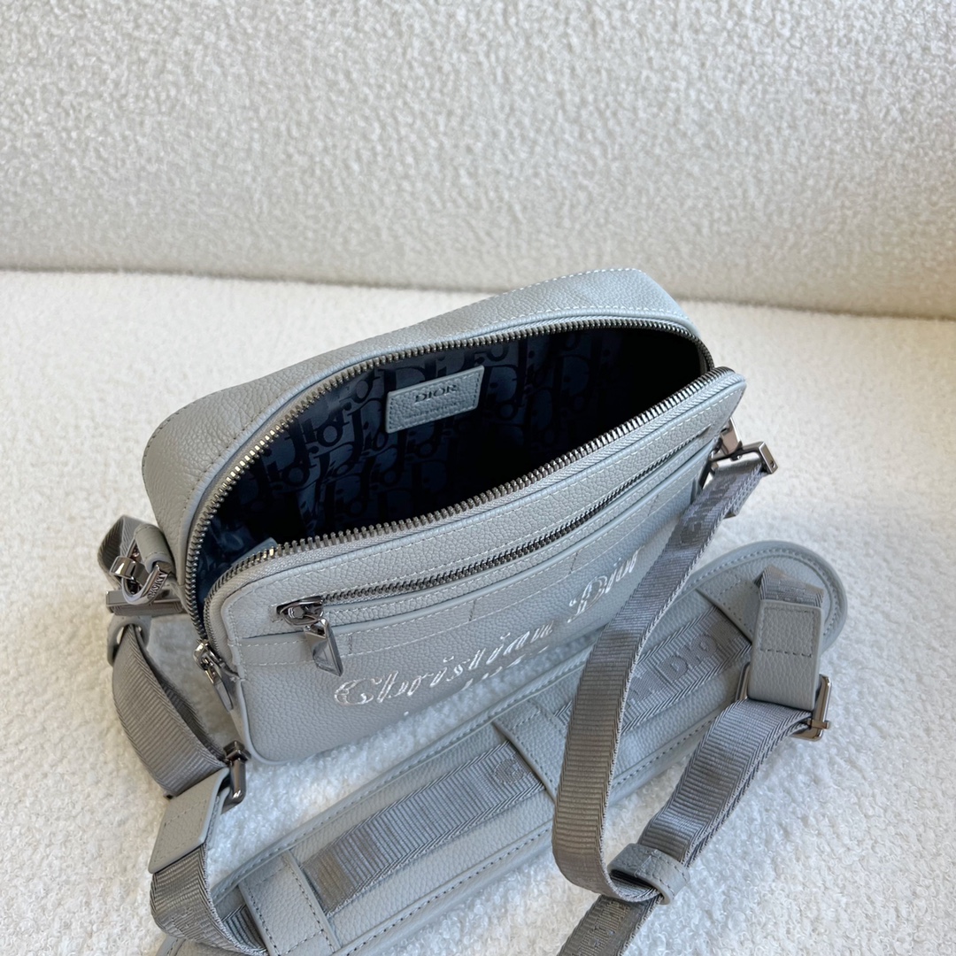 Dior Gray Grained Calfskin with Christian Dior 1947 Signature Safari Messenger Bag