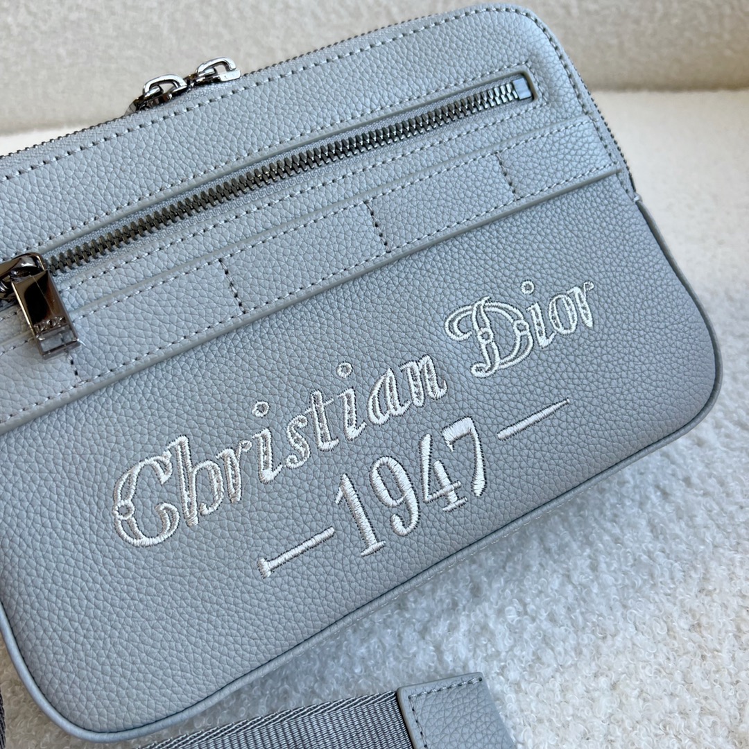 Dior Gray Grained Calfskin with Christian Dior 1947 Signature Safari Messenger Bag