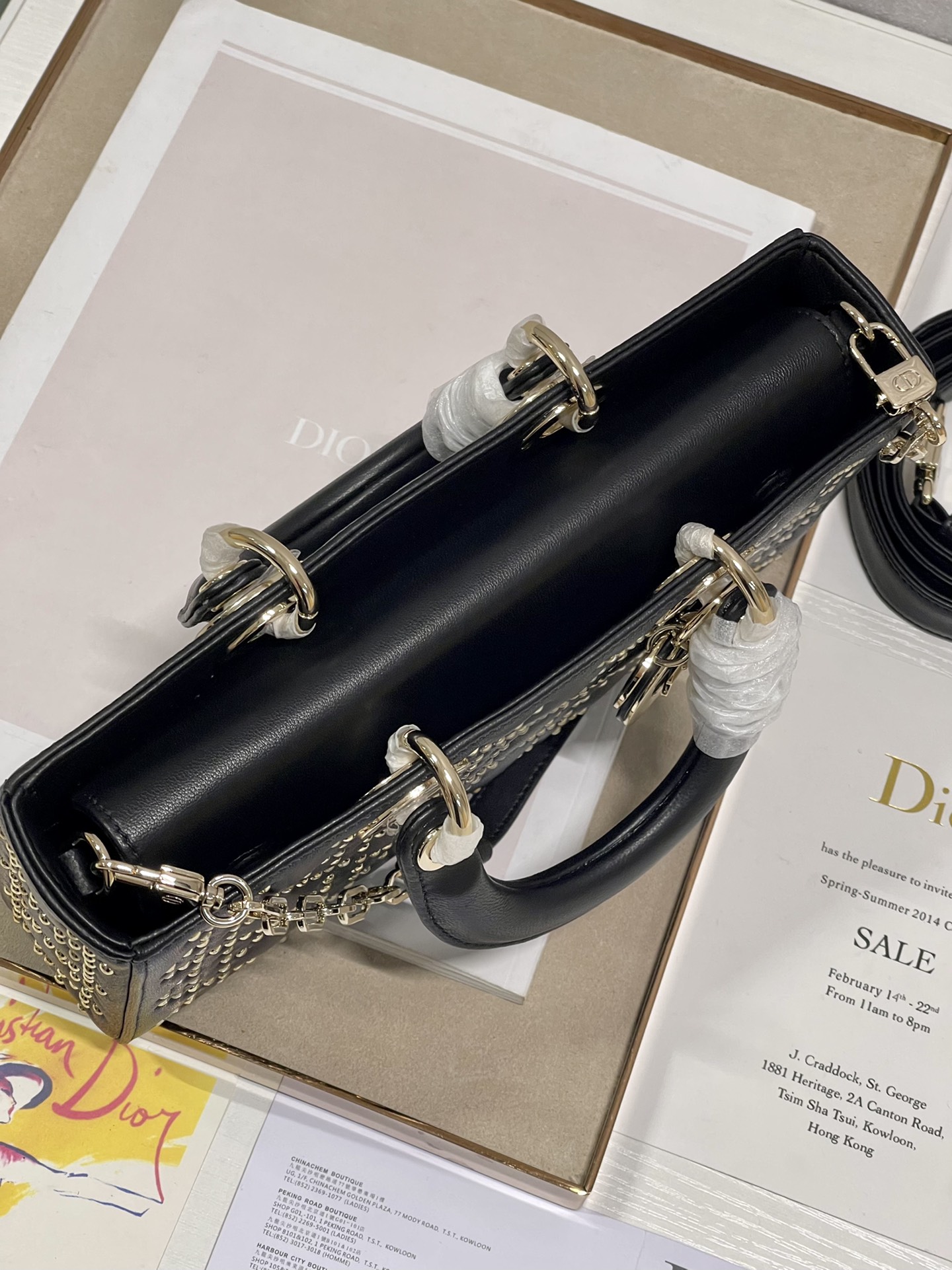 Dior Lady D鈭扟oy Tote Bag Eyelet Black Lambskin