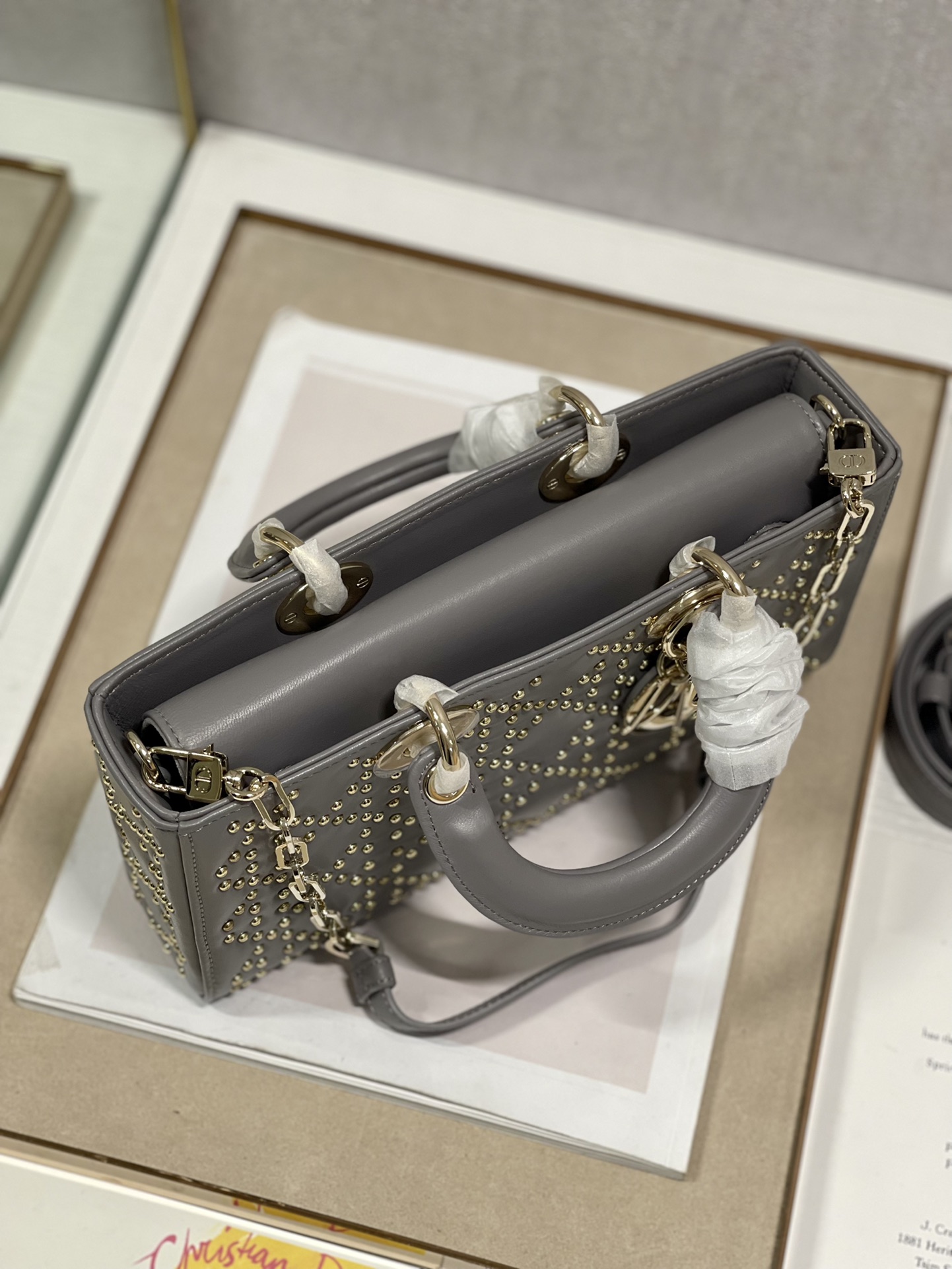 Dior Lady D鈭扟oy Tote Bag Eyelet Gray Lambskin