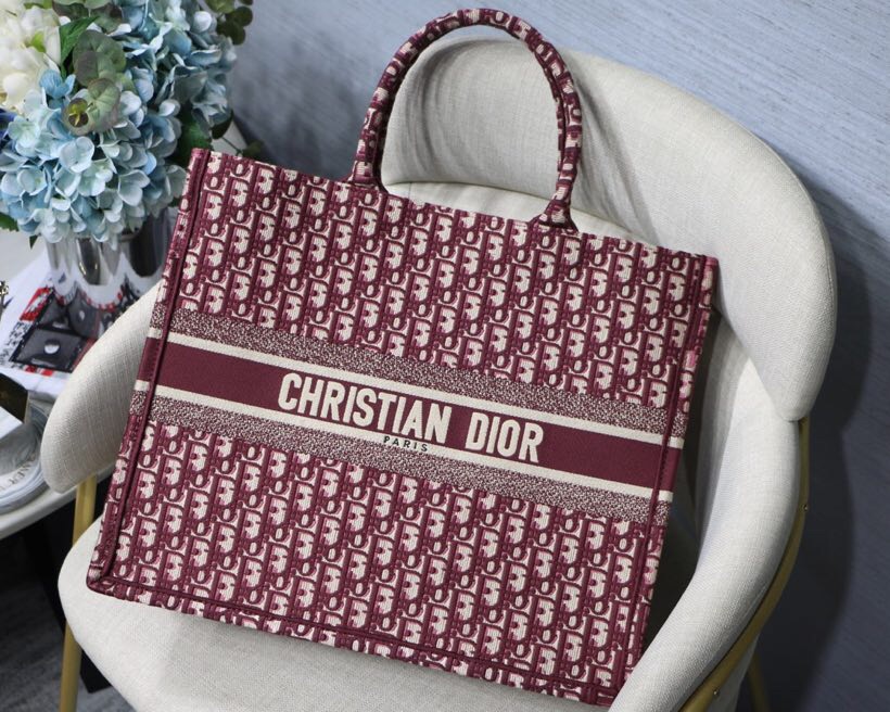 Dior Large Dior Book Tote Bag Burgundy Dior Oblique Embroidery 41.5cm