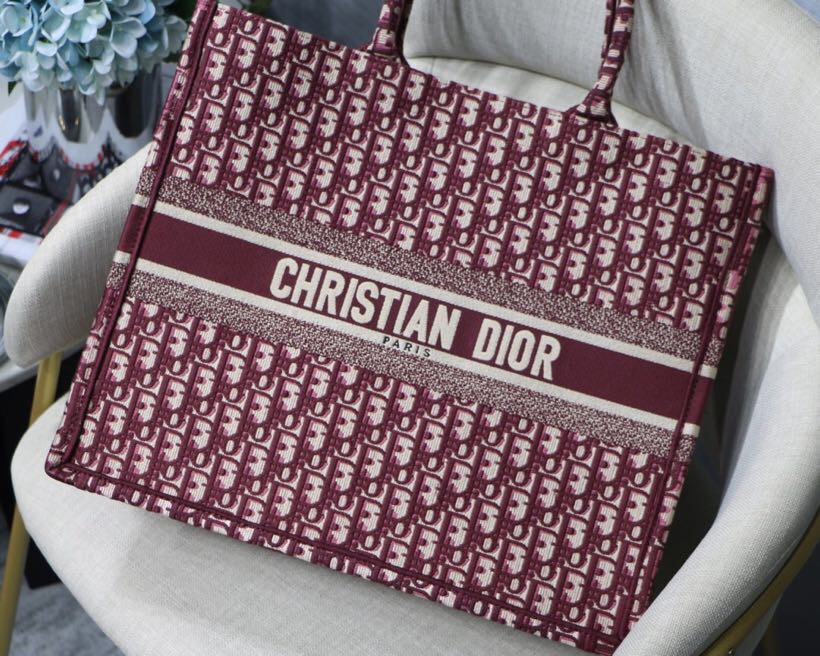 Dior Large Dior Book Tote Bag Burgundy Dior Oblique Embroidery 41.5cm