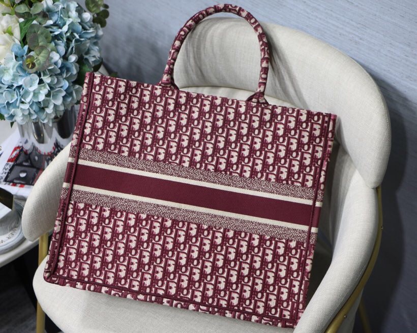 Dior Large Dior Book Tote Bag Burgundy Dior Oblique Embroidery 41.5cm