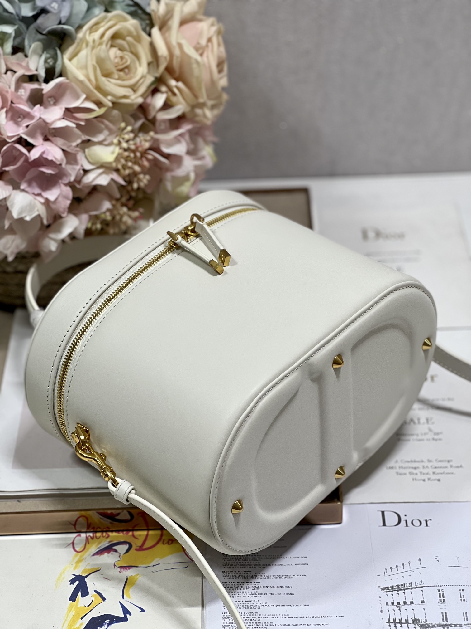 Dior Large Diortravel Leather Vanity Case White