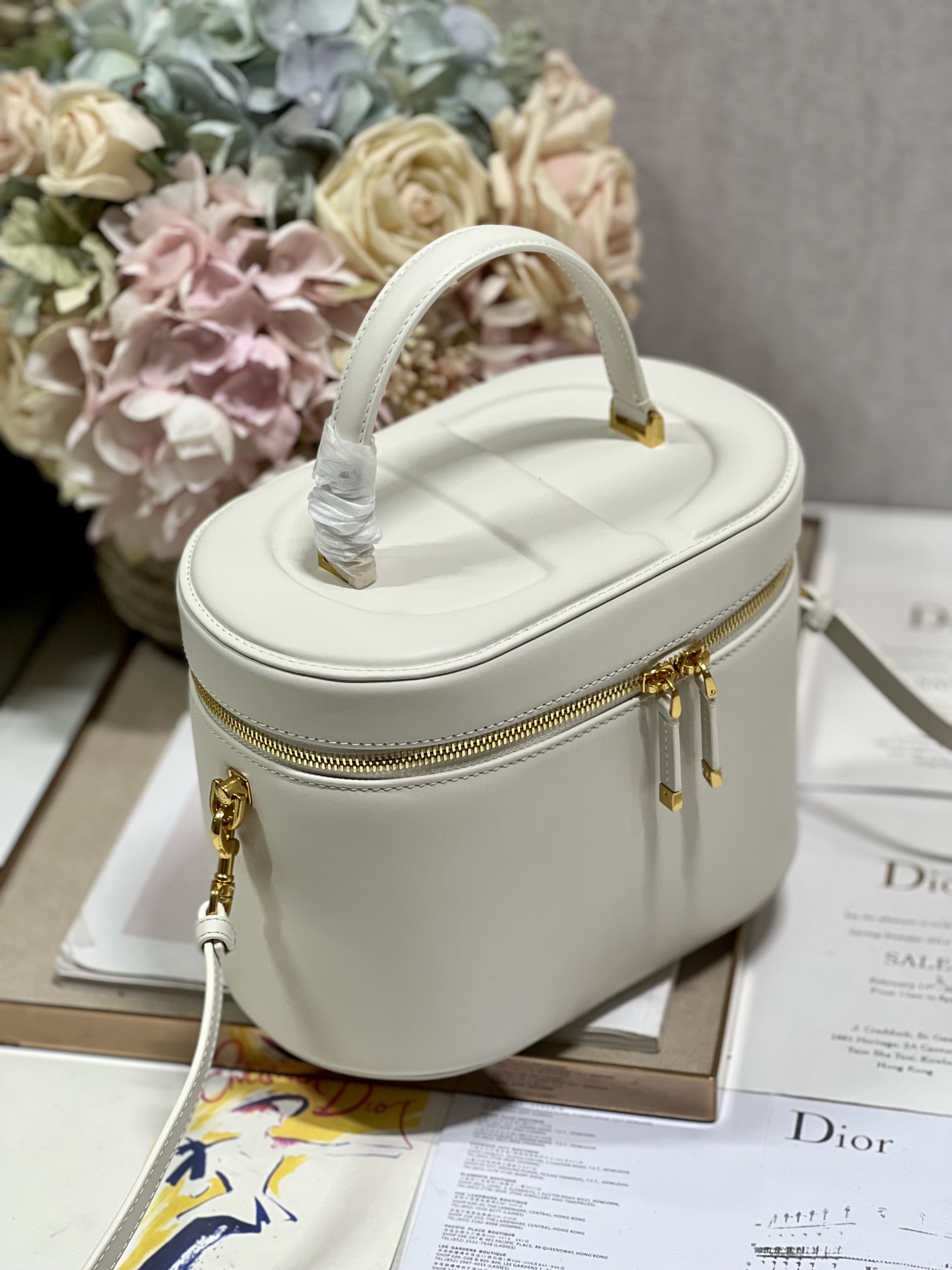 Dior Large Diortravel Leather Vanity Case White