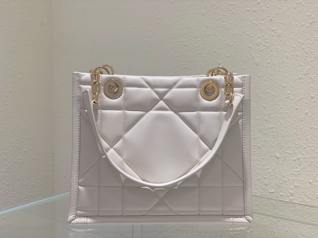 Dior Large Essential Tote Bag White  Archicannage Calfskin