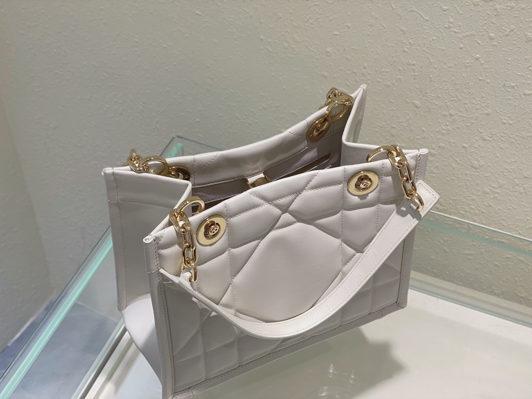 Dior Large Essential Tote Bag White  Archicannage Calfskin