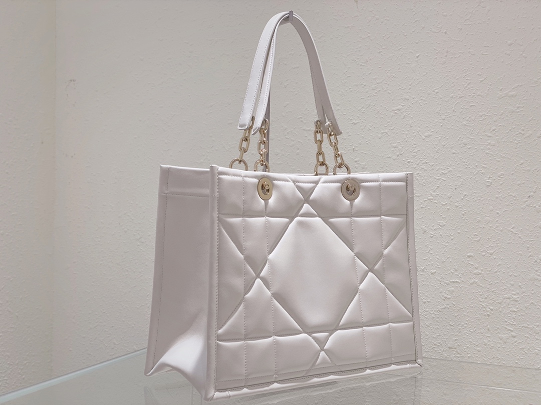 Dior Large Essential Tote Bag White Archicannage Calfskin