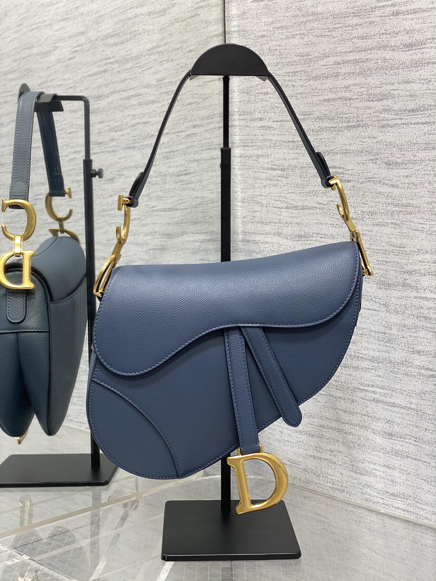 Dior Large Saddle Bag in Blue Calfskin